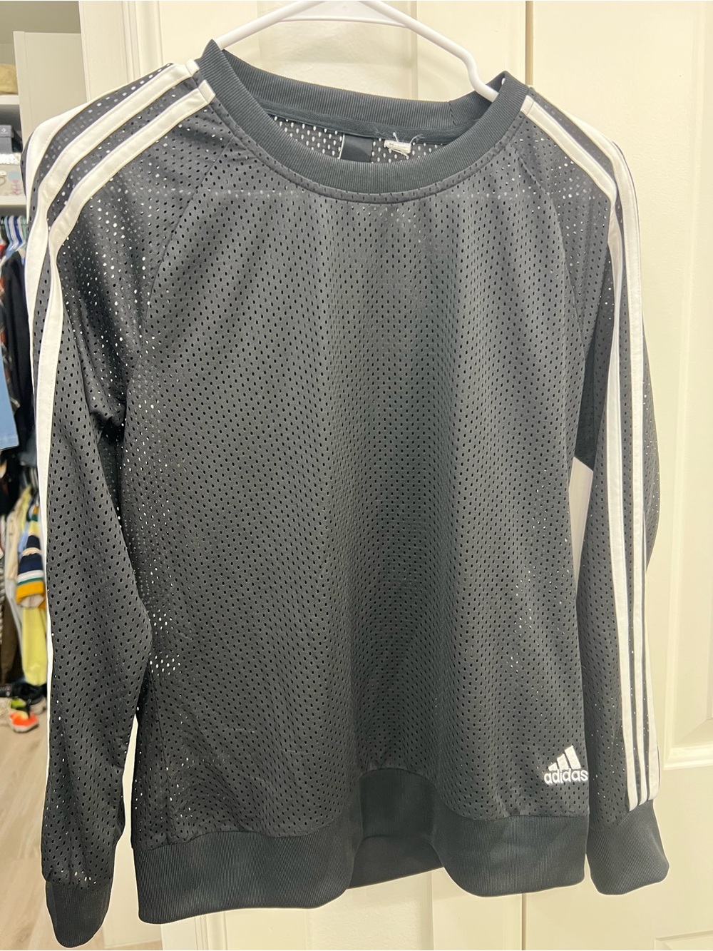 adidas Women’s Black Mesh Pullover with White Shoulder Stripes